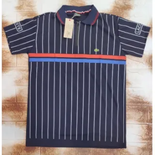 Camisa Polo Listrada Francesa Lacoste Tenista Novak Djokovic - Azul