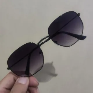 Óculos sol feminino masculino hexagonal armação metal - Azul