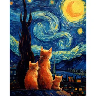 Placa decorativa GATOS VAN GOGH - Pintura em mdf 20x29 cm