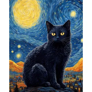 Placa decorativa GATOS VAN GOGH - Pintura em mdf 20x29 cm - 01