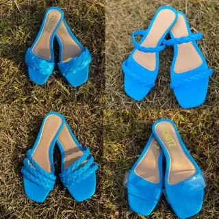 Sandália Rasteira Feminina Confortável Trançada Casual Cores Adulto - Rasteira - Azul  03