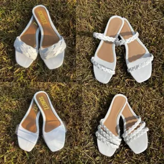 Sandália Rasteira Feminina Confortável Trançada Casual Cores Adulto - Rasteira - Azul  03