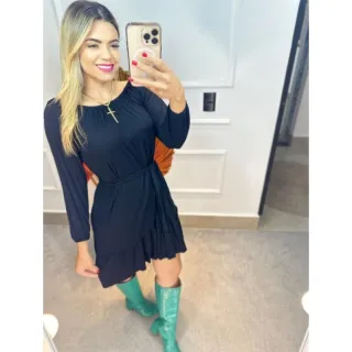 Midi ciganinha com Manga de babadinho e laço ombro a ombro - Vestido casual - 2