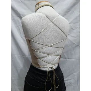 Cropped Faixa acetinado Top com costas nuas - Rosa