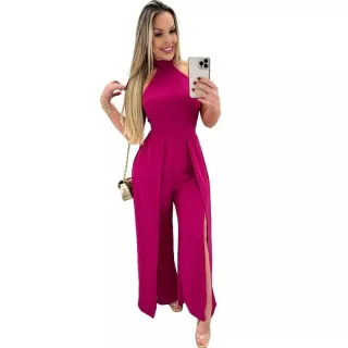 Conforto e Estilo com Macacão Longo de Tecido Duna - Gola Alta - Pink