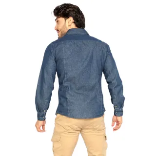 Estilosa Camisa Masculina Manga Longa Social Slim Jeans - Jeans Mescla