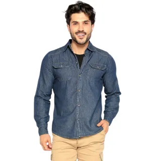 Estilosa Camisa Masculina Manga Longa Social Slim Jeans - Jeans Mescla