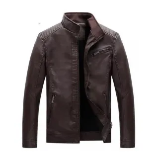 Pronta Entrega Jaqueta Slim Masculina de Couro - Marrom