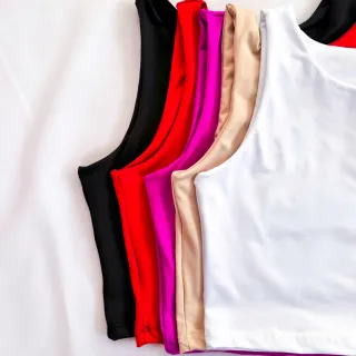 Moda Verão: Kit 2 Cropped Feminino Suplex Liso Básico - Várias Cores - Preto/Terracota