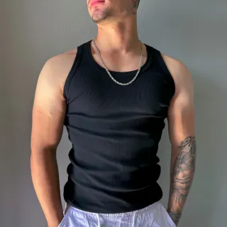 Estilo Americano Justa Masculina Canelada Camisa Regata - Branca