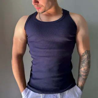 Estilo Americano Justa Masculina Canelada Camisa Regata - Branca