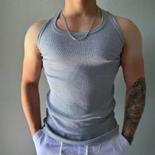 Estilo Americano Justa Masculina Canelada Camisa Regata - Branca