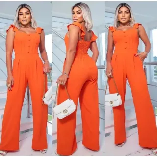 Macacão frente pinsado tecido duna longo - Fuccia