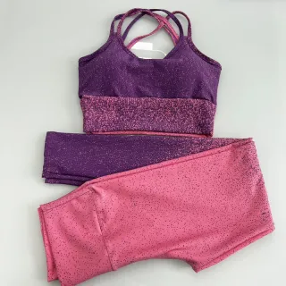 Top e Legging Suplex Fitness Degradê com Costas Cruzadas - Rosa