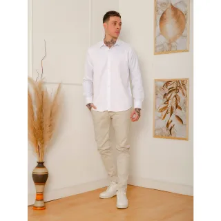 Camisa social masculina slim fit com estampa de bolinhas, manga longa - Branco