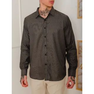 Camisa social masculina slim fit com estampa de bolinhas, manga longa - Branco