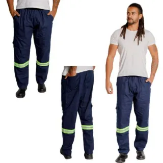 Uniforme mecânico brim refletivo tamanho grande plus size 38 - calça - Cinza