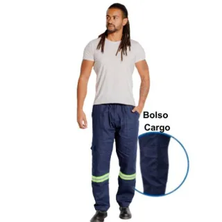 Uniforme mecânico brim refletivo tamanho grande plus size 38 - calça - Cinza