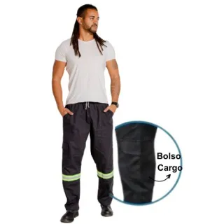Uniforme mecânico brim refletivo tamanho grande plus size 38 - calça - Cinza
