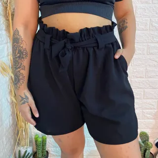 Shorts Plus Size Feminino Soltinho com Laço - Elegância e Conforto - Verde