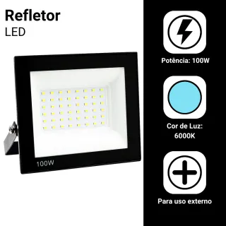 Refletor Led Holofote Frio Smd 100w Bivolt Kit 5 Ip66 - Único