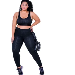 Roupa de academia feminina: Conjunto top e calça fitness - Cnj short+top preto