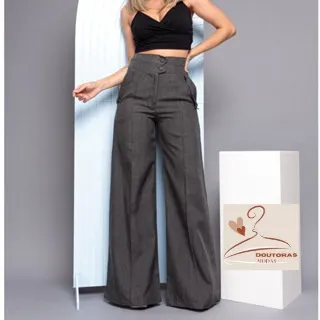 Pantalona Linho Calça L8297 - Cinza rosado