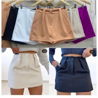 Saia de alfaiataria curta com bolsos frontais, moda verão - Verde Bandeira