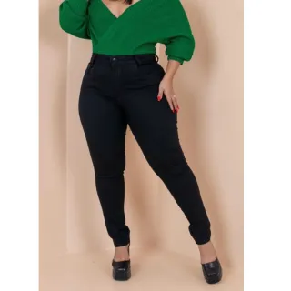 Calça Plus Size Feminina Preta Skinny Cintura Alta em Lycra - 46