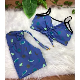 Conjunto de short com cordinha + top com bojo para academia - Neon alcinha