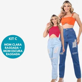 Cós Alto Sem Lycra Calças Jeans MOM 100% Algodão Levanta Bumbum - Kit com 2 - KIT F