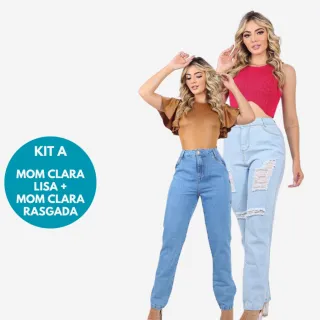 Cós Alto Sem Lycra Calças Jeans MOM 100% Algodão Levanta Bumbum - Kit com 2 - KIT F