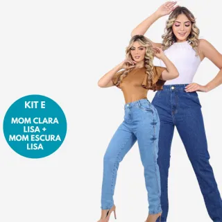 Cós Alto Sem Lycra Calças Jeans MOM 100% Algodão Levanta Bumbum - Kit com 2 - KIT F