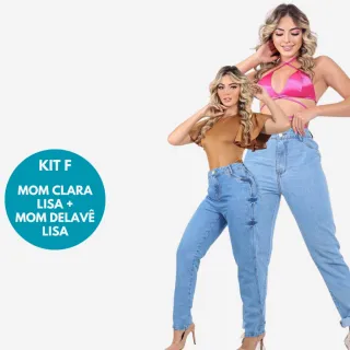 Cós Alto Sem Lycra Calças Jeans MOM 100% Algodão Levanta Bumbum - Kit com 2 - KIT F