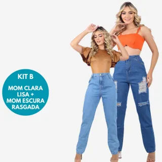 Cós Alto Sem Lycra Calças Jeans MOM 100% Algodão Levanta Bumbum - Kit com 2 - KIT F