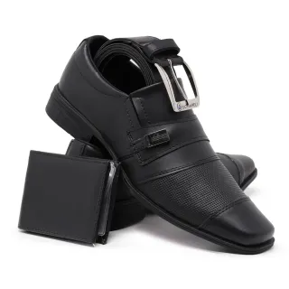 Sapato Social Masculino Verniz Kit Cinto Carteira - Cores 834 Pais - Marrom