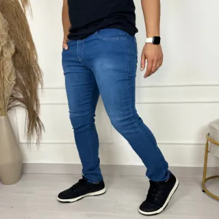 Moda Masculina Slim: Calça Jeans Skinny Casual com Elastano - Azul Medio
