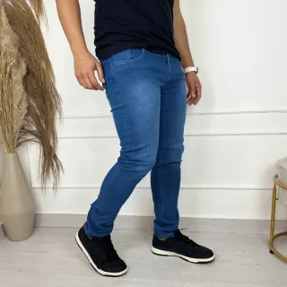 Moda Masculina Slim: Calça Jeans Skinny Casual com Elastano - Azul Medio