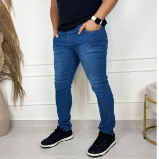 Moda Masculina Slim: Calça Jeans Skinny Casual com Elastano - Azul Medio