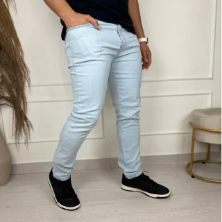 Moda Masculina Slim: Calça Jeans Skinny Casual com Elastano - Azul Medio