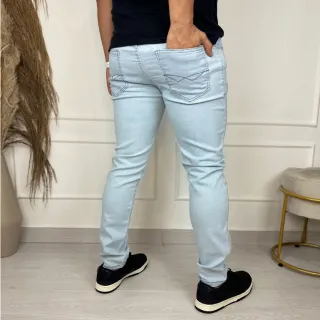 Moda Masculina Slim: Calça Jeans Skinny Casual com Elastano - Azul Medio