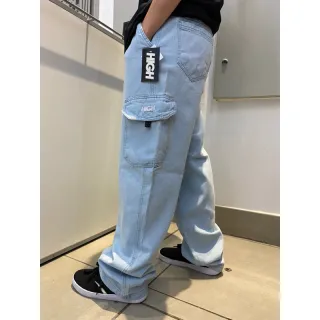 Streetwear unissex calça cargo jeans pesado larga hig - ESCURA