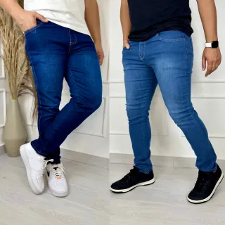 Moda Masculina: Kit com 2 Calças Jeans Skinny Elastano - Raryel - 1 Azul Claro - 1 Azul Médio