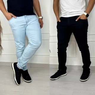 Moda Masculina: Kit com 2 Calças Jeans Skinny Elastano - Raryel - 1 Azul Claro - 1 Azul Médio