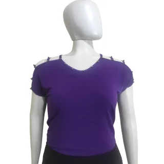 Blusinha Plus Size Manga Curta Tira Vazada Viscolycra Pérola Metalizada GG 44/48 - Rosa