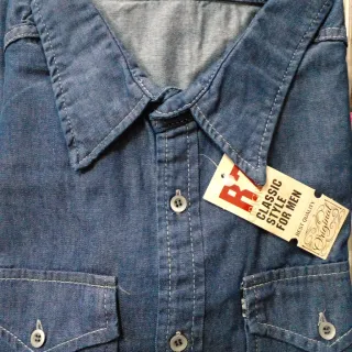 R.Sete Camisa Jeans Adulto Manga Curta com Bolsos - G