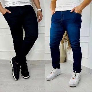 Moda Masculina: Kit com 2 Calças Jeans Skinny Elastano - Raryel - 1 Azul Claro - 1 Azul Médio