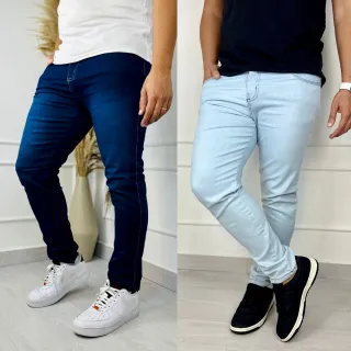 Moda Masculina: Kit com 2 Calças Jeans Skinny Elastano - Raryel - 1 Azul Claro - 1 Azul Médio