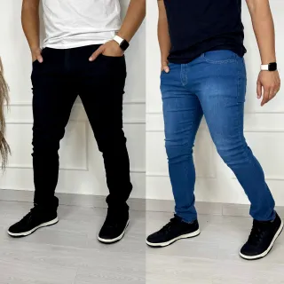 Moda Masculina: Kit com 2 Calças Jeans Skinny Elastano - Raryel - 1 Azul Claro - 1 Azul Médio