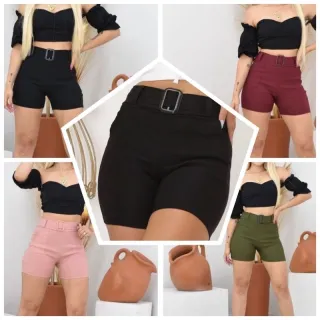 Moda Verão Moda Fashion Feminino Cintura Alta Com Bolsos Fivela Curta - Rose